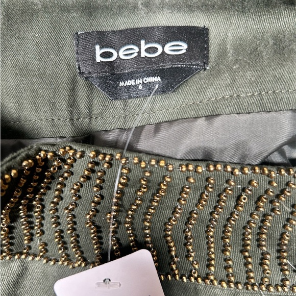 Bebe Dark Green with Gold Embellished Embroidered Mini Skirt Size 6 NWT - Picture 8 of 8